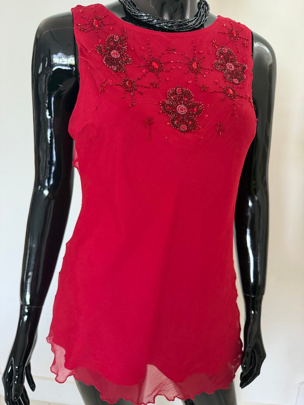 Spencer Jeremy Red Silk Beaded Embellished Asymmetrical Top Size S Y2K